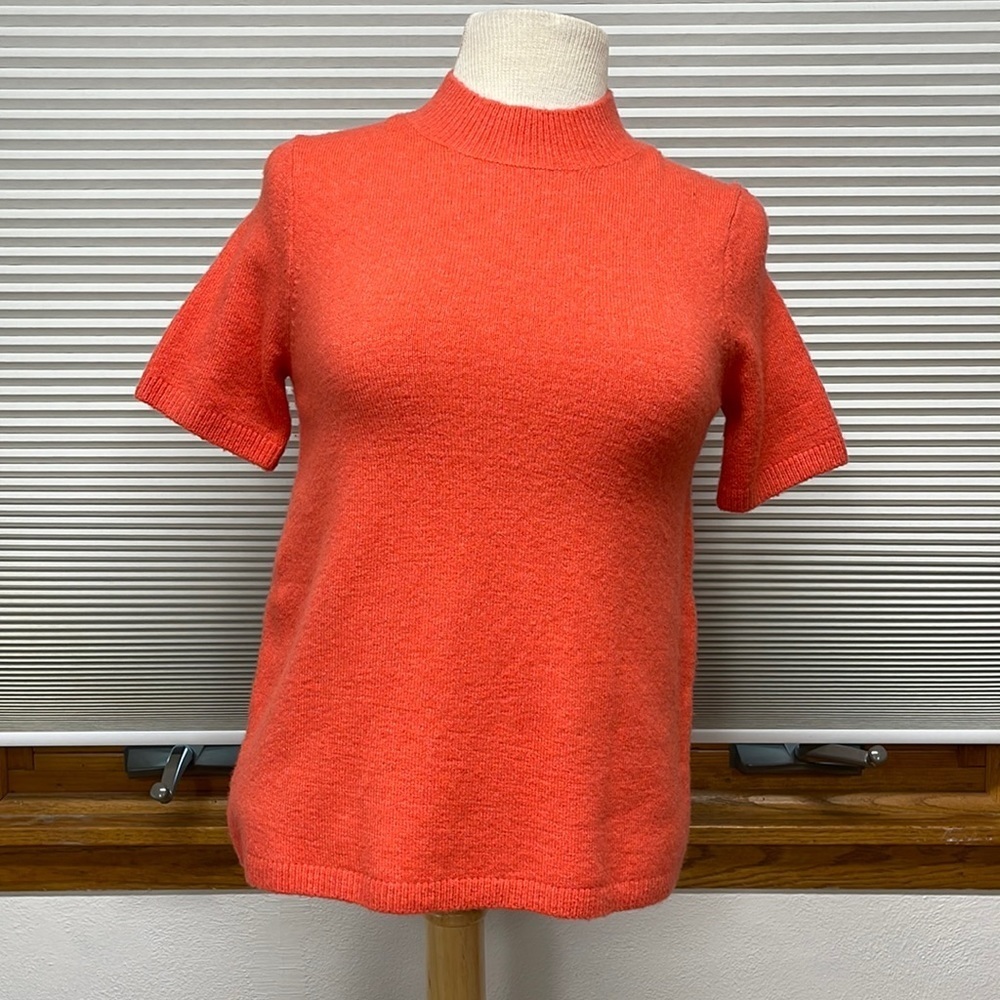 LOFT NWT Orange Melon Wool Blend Crew Neck Short Sleeve Sweater Size XXSP